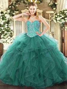 Sweetheart Sleeveless Lace Up Quinceanera Gowns Turquoise Tulle