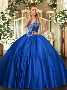 Romantic Royal Blue Quinceanera Gowns Military Ball and Sweet 16 and Quinceanera with Beading Straps Sleeveless Lace Up