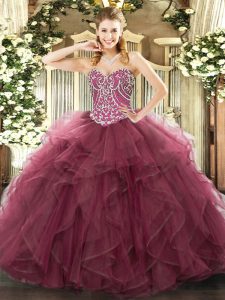 Smart Floor Length Ball Gowns Sleeveless Burgundy Sweet 16 Dresses Lace Up