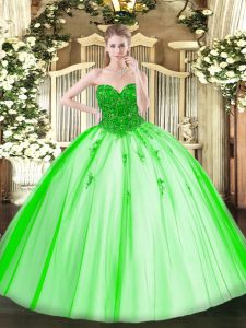 Tulle Sweetheart Sleeveless Lace Up Beading Quinceanera Gown in