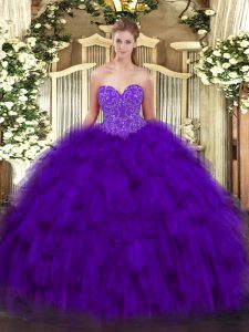 Great Purple Sweetheart Neckline Beading and Ruffles Quinceanera Gowns Sleeveless Lace Up