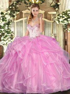 Enchanting Ball Gowns Quinceanera Gowns Rose Pink Sweetheart Organza Sleeveless Floor Length Lace Up