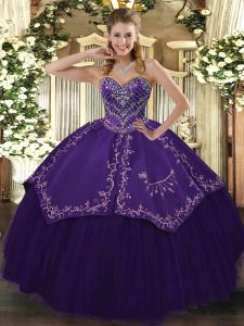 Noble Purple Sleeveless Taffeta and Tulle Lace Up Quinceanera Gown for Prom and Military Ball and Sweet 16 and Quinceanera