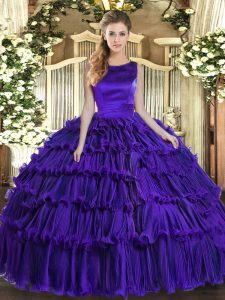 Fancy Sleeveless Ruffled Layers Lace Up Quince Ball Gowns
