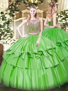 Glorious Sleeveless Floor Length Beading and Ruffled Layers Lace Up Sweet 16 Quinceanera Dress with