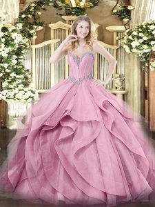 Dramatic Sleeveless Lace Up Floor Length Beading and Ruffles Sweet 16 Dress