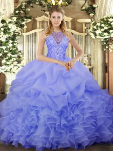 Halter Top Sleeveless Lace Up Quinceanera Gown Blue Organza