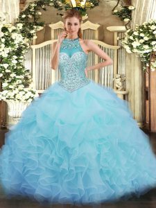 Enchanting Organza Sleeveless Floor Length Quince Ball Gowns and Beading and Ruffles and Pick Ups