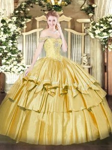 Best Selling Floor Length Ball Gowns Sleeveless Gold Quinceanera Gowns Lace Up