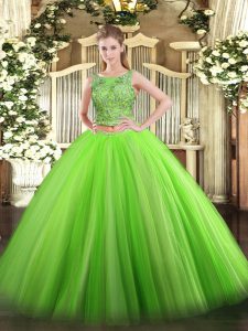 Sophisticated Floor Length Lace Up Sweet 16 Dress for Military Ball and Sweet 16 and Quinceanera with Beading
