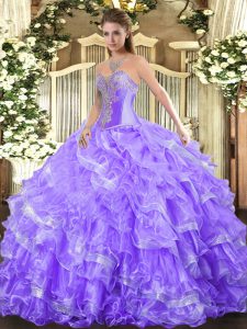 Smart Floor Length Lavender Quinceanera Dresses Organza Sleeveless Beading and Ruffled Layers