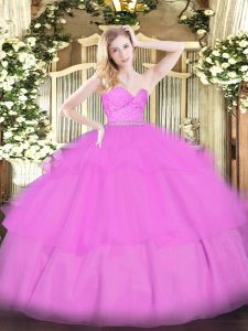 Chic Tulle Sleeveless Floor Length 15 Quinceanera Dress and Beading and Lace and Ruffled Layers