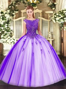 High Quality Floor Length Purple Quinceanera Dress Scoop Sleeveless Zipper