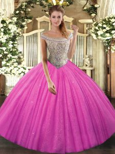 Hot Selling Beading Quinceanera Gowns Hot Pink Lace Up Sleeveless
