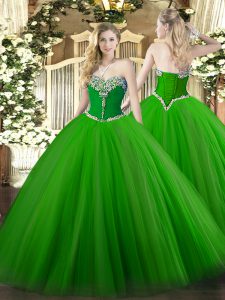 Chic Sleeveless Floor Length Beading Lace Up Sweet 16 Quinceanera Dress with Green