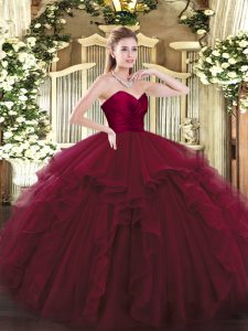 Cute Wine Red Sweet 16 Dress Military Ball and Sweet 16 and Quinceanera with Ruffles Sweetheart Sleeveless Lace Up
