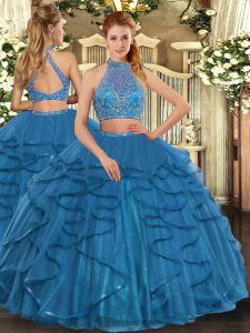 Spectacular Teal Sleeveless Beading and Ruffled Layers Floor Length Quinceanera Dresses