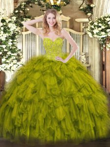 Popular Floor Length Ball Gowns Sleeveless Olive Green Quinceanera Dress Lace Up