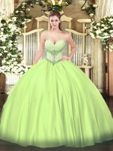 Yellow Green Ball Gowns Beading Sweet 16 Quinceanera Dress Lace Up Satin Sleeveless Floor Length