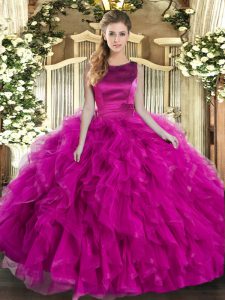 Romantic Tulle Sleeveless Floor Length Quinceanera Dresses and Ruffles