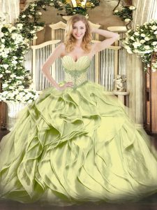 Clearance Olive Green Sweetheart Lace Up Beading and Ruffles 15 Quinceanera Dress Sleeveless