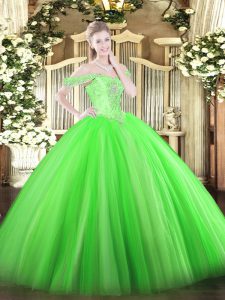 Low Price Sleeveless Floor Length Beading Lace Up Sweet 16 Dresses with Green