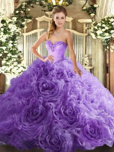Beautiful Sleeveless Floor Length Beading Lace Up Quinceanera Gown with Lavender