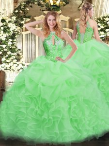 Sweet 16 Dress Military Ball and Sweet 16 and Quinceanera with Beading Halter Top Sleeveless Lace Up