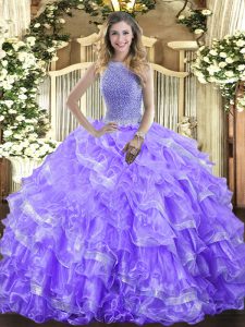 Dynamic Sleeveless Beading and Ruffled Layers Lace Up Vestidos de Quinceanera