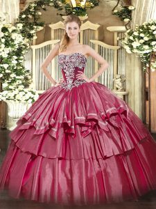 Traditional Organza and Taffeta Sleeveless Floor Length Quinceanera Dresses and Beading and Ruffled Layers
