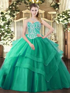 Turquoise Sweetheart Neckline Beading and Ruffled Layers Quinceanera Dresses Sleeveless Lace Up