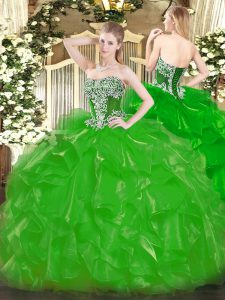 Strapless Sleeveless Organza Quinceanera Dress Beading and Ruffles Lace Up