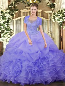 Glamorous Beading and Ruffled Layers Quinceanera Gowns Lavender Clasp Handle Sleeveless Floor Length