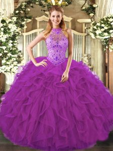 Luxurious Sleeveless Beading and Ruffles Lace Up Quinceanera Gown