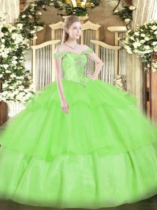 High Quality Floor Length Quince Ball Gowns Off The Shoulder Sleeveless Lace Up