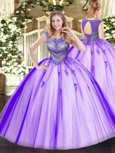 Dazzling Tulle Sleeveless Floor Length Quinceanera Dress and Beading