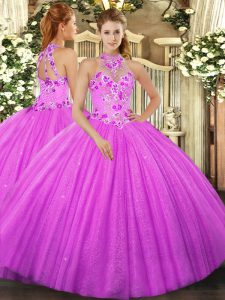 Customized Floor Length Ball Gowns Sleeveless Fuchsia 15th Birthday Dress Lace Up