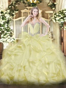 Yellow Lace Up Sweetheart Beading and Ruffles 15th Birthday Dress Organza Sleeveless