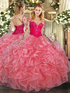 Dazzling Long Sleeves Lace Up Floor Length Lace and Ruffles Quinceanera Dress