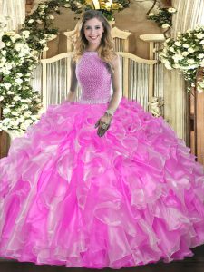 Luxurious Sleeveless Lace Up Floor Length Beading and Ruffles 15th Birthday Dress