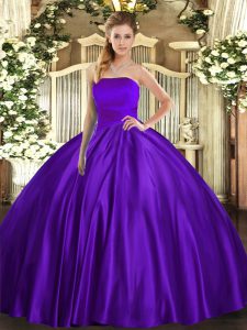 Purple Strapless Lace Up Ruching Quinceanera Dress Sleeveless