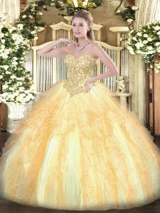 Captivating Floor Length Ball Gowns Sleeveless Champagne Sweet 16 Dress Lace Up