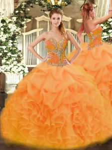 Charming Orange Sweetheart Neckline Beading and Ruffles Quinceanera Gown Sleeveless Lace Up