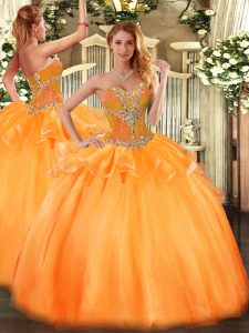 Captivating Orange Sweetheart Lace Up Beading Quinceanera Gown Sleeveless