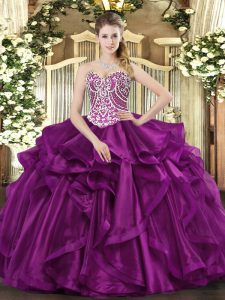 Amazing Organza Sleeveless Floor Length Sweet 16 Quinceanera Dress and Beading and Ruffles