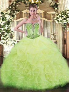 Yellow Green Sleeveless Beading and Ruffles 15 Quinceanera Dress