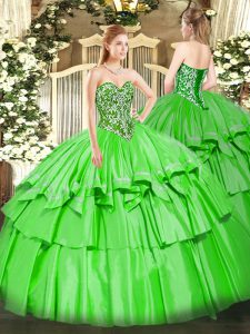 Graceful Sleeveless Floor Length Beading and Ruffled Layers Lace Up Ball Gown Prom Dress