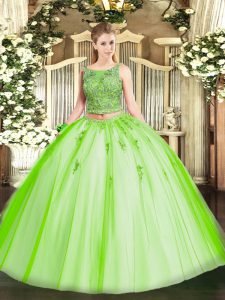Dramatic Sleeveless Floor Length Beading and Appliques Lace Up Quinceanera Gown with