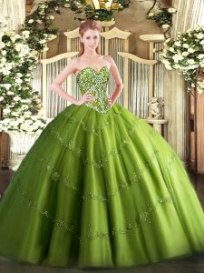 Customized Olive Green Lace Up Ball Gown Prom Dress Beading and Appliques Sleeveless Floor Length