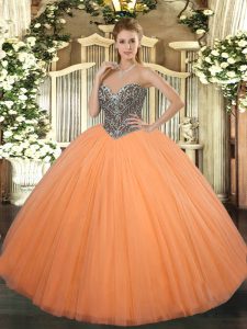 Tulle Sleeveless Floor Length Sweet 16 Dress and Beading
